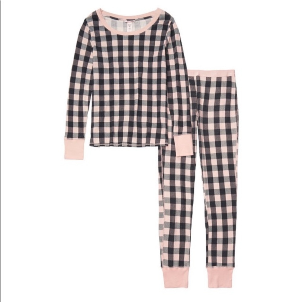 Victoria's Secret / Pink & Black Buffalo Plaid Long Sleeve thermal Pajama Set